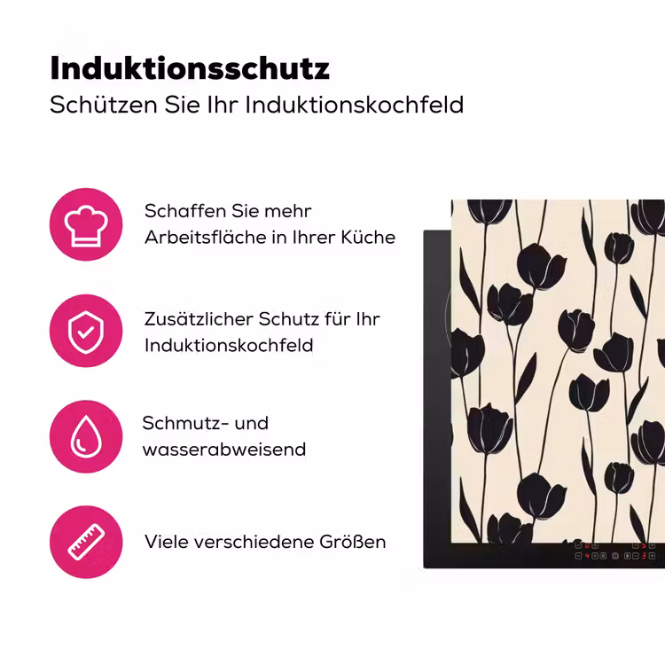 Tulpen - Patroon - Zwart Inductie beschermer vinyl 3mm klein 276 -zzzzzzz-lf-ups