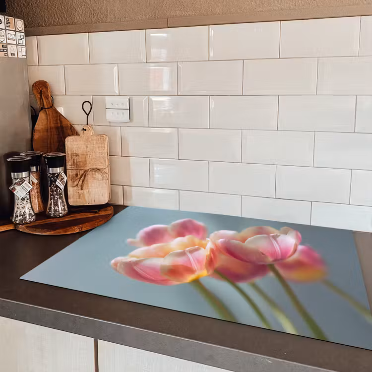 Tulpen - Roze - Stelen Inductie beschermer vinyl 3mm klein -sfeer3