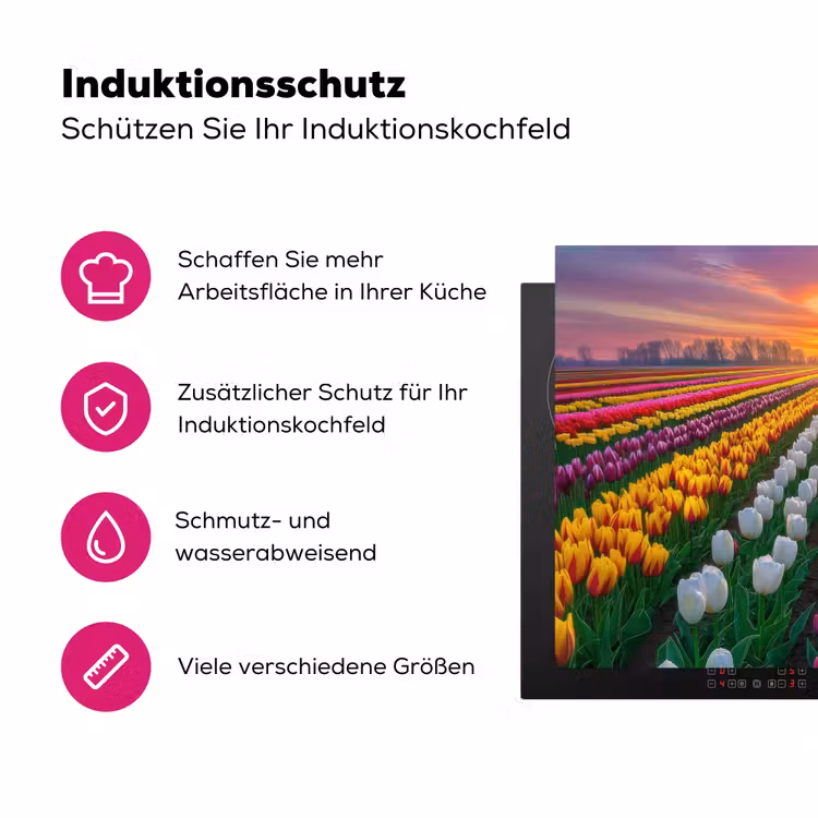 Tulpenveld - Zonsondergang - Kleurrijk Inductie beschermer vinyl 3mm klein -zzzzzzz-lf-ups