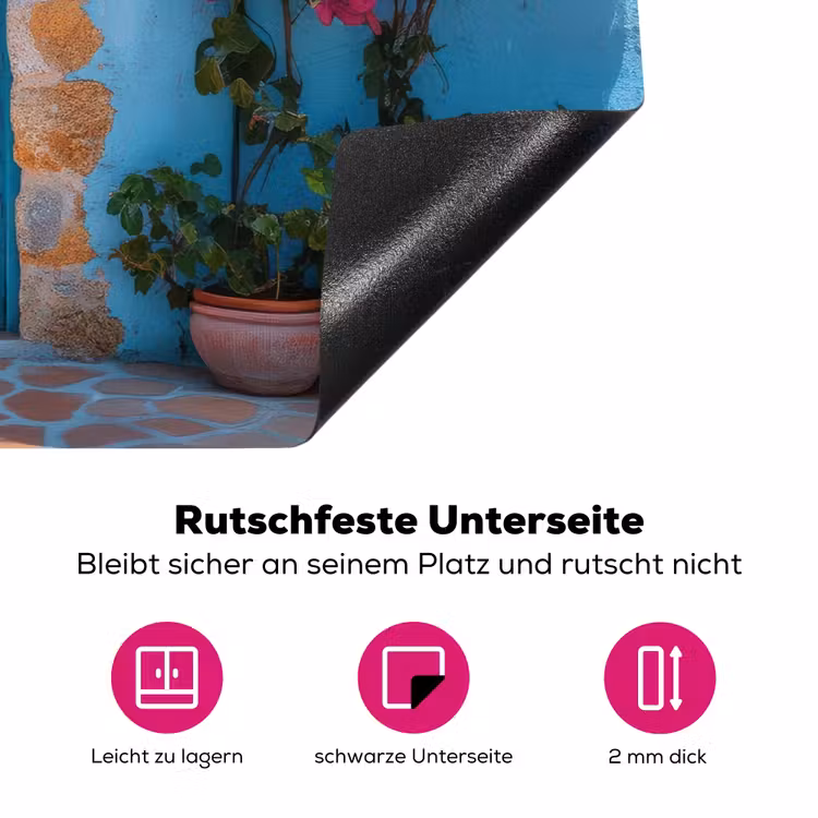 Deur - Hout - Bloemen - Blauw Inductie beschermer vinyl 3mm klein -zzzzzzz-lf-onderkant