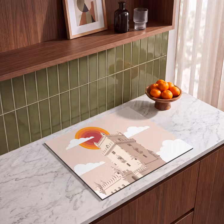 Toren - Rivier - Architectuur - Modern - Oranje Inductie beschermer vinyl 3mm middel -sfeer8