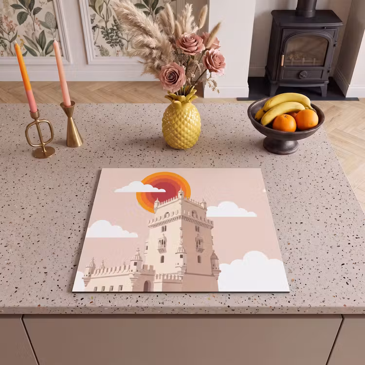 Toren - Rivier - Architectuur - Modern - Oranje Inductie beschermer vinyl 3mm middel -sfeer3