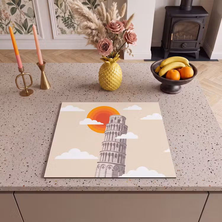 Toren - Pisa - Architectuur - Minimalistisch - Beige Inductie beschermer vinyl 3mm middel -sfeer3