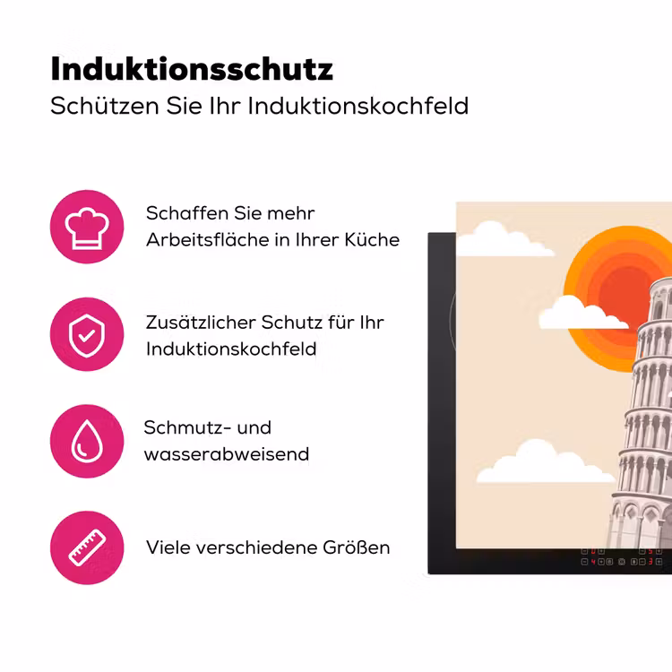Toren - Pisa - Architectuur - Minimalistisch - Beige Inductie beschermer vinyl 3mm middel -zzzzzzz-lf-ups