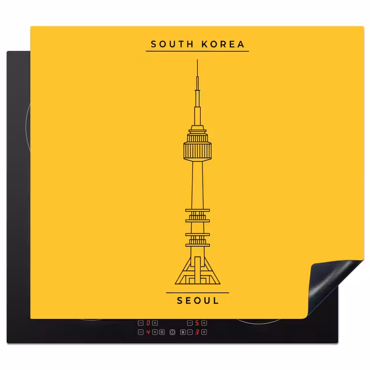 Toren - Seoul - Architectuur - Minimalistisch - Geel Inductie beschermer vinyl 3mm middel -3d