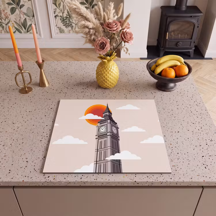 Toren - Klok - Londen - Architectuur - Retro Inductie beschermer vinyl 3mm middel -sfeer3