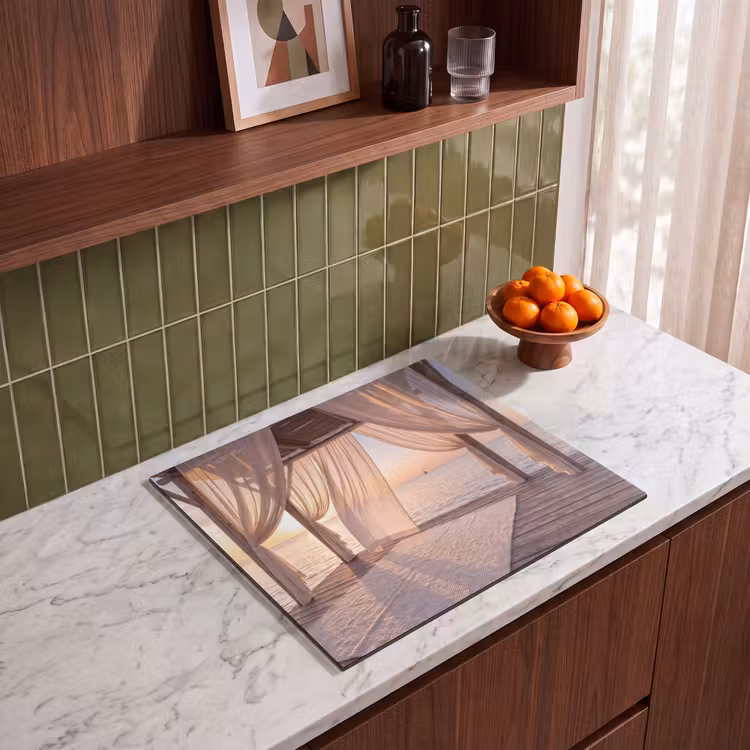Overkapping - Zee - Zonsondergang - Vakantie - Rust Inductie beschermer vinyl 3mm middel -sfeer8