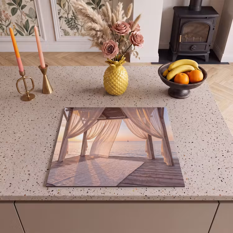 Overkapping - Zee - Zonsondergang - Vakantie - Rust Inductie beschermer vinyl 3mm middel -sfeer3