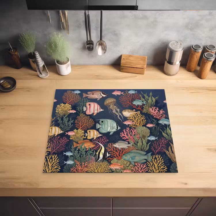 Onderwaterwereld - Vissen - Koraal - Illustratie - Kleurrijk Inductie beschermer vinyl 3mm middel -sfeer5