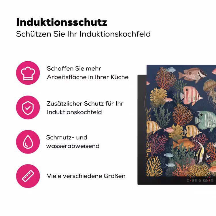 Onderwaterwereld - Vissen - Koraal - Illustratie - Kleurrijk Inductie beschermer vinyl 3mm middel -zzzzzzz-lf-ups