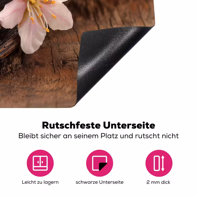 Vanille - Bloemen - Vanillestokjes - Hout - Roze Inductie beschermer vinyl 3mm middel -zzzzzzz-lf-onderkant