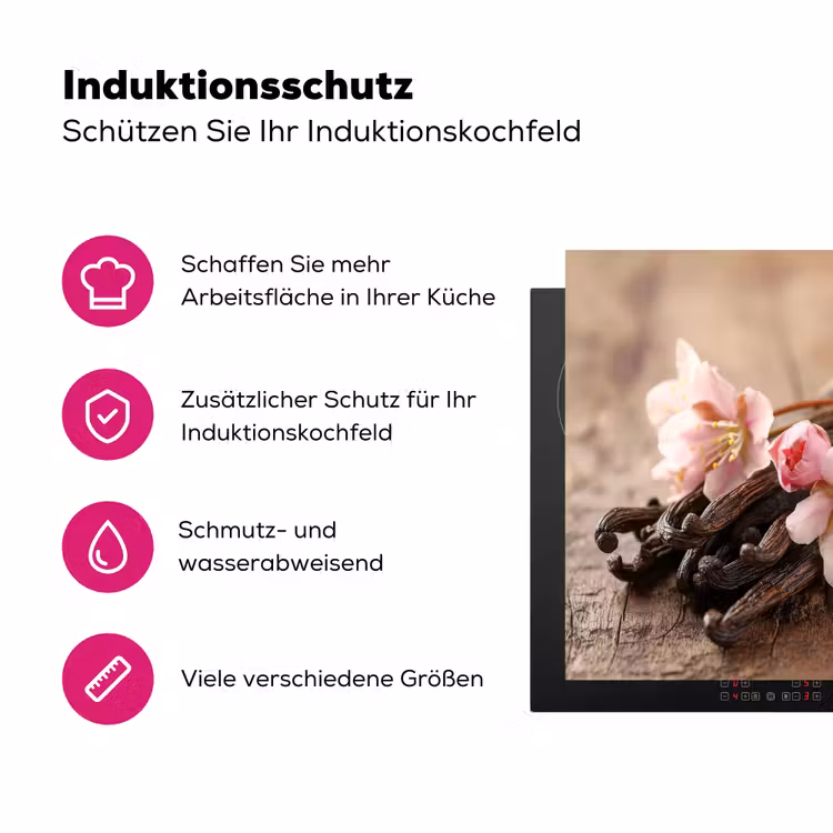 Vanille - Bloemen - Vanillestokjes - Hout - Roze Inductie beschermer vinyl 3mm middel -zzzzzzz-lf-ups