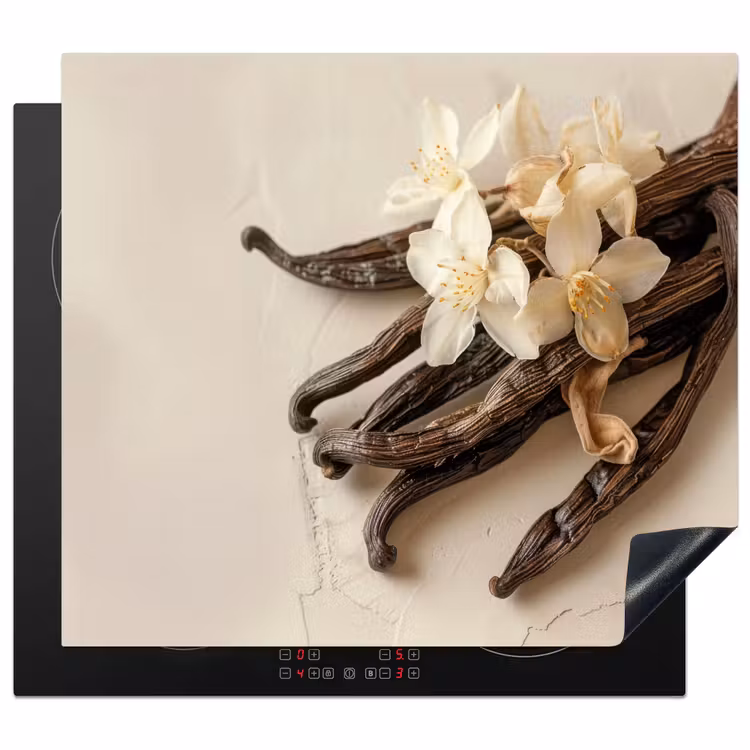 Vanille - Bloemen - Beige Inductie beschermer vinyl 3mm middel -3d