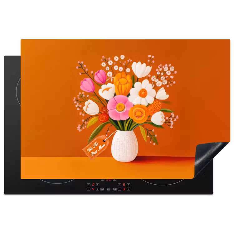 Vaas - Bloemen - Oranje Inductie beschermer vinyl 3mm klein -3d