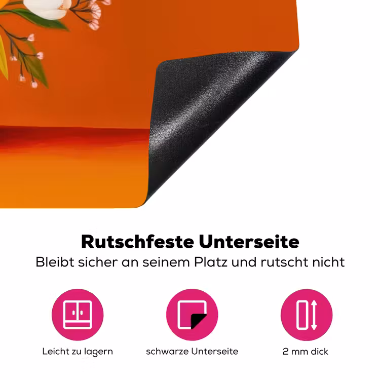 Vaas - Bloemen - Oranje Inductie beschermer vinyl 3mm klein -zzzzzzz-lf-onderkant