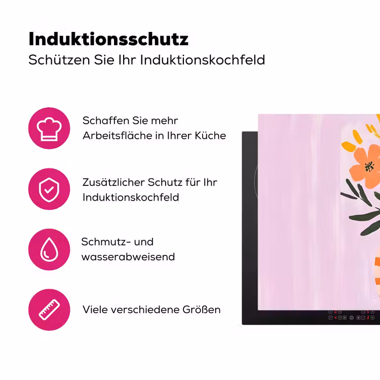 Vaas - Gestreept - Bloemen - Oranje Inductie beschermer vinyl 3mm klein -zzzzzzz-lf-ups