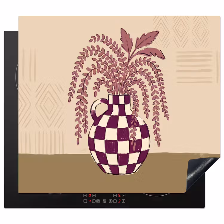 Vaas - Geruit - Planten - Modern - Paars Inductie beschermer vinyl 3mm middel -3d