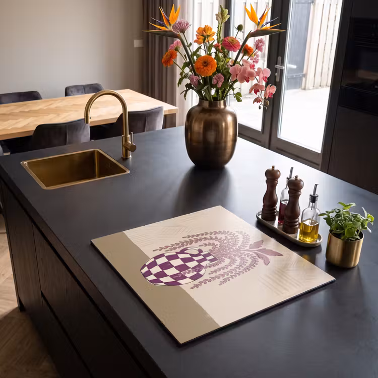 Vaas - Geruit - Planten - Modern - Paars Inductie beschermer vinyl 3mm middel -sfeer5