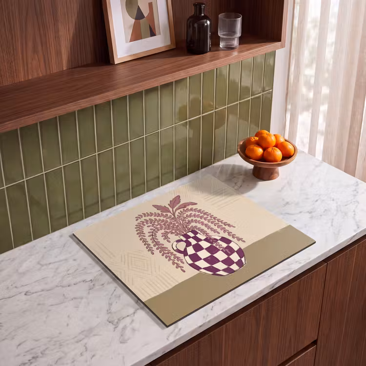 Vaas - Geruit - Planten - Modern - Paars Inductie beschermer vinyl 3mm middel -sfeer8