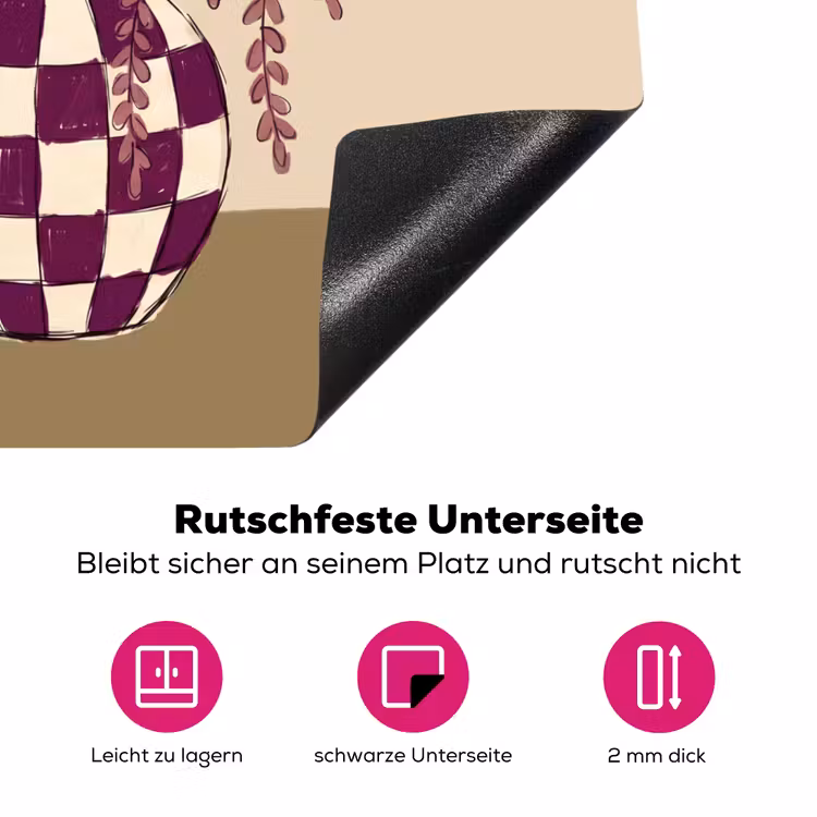 Vaas - Geruit - Planten - Modern - Paars Inductie beschermer vinyl 3mm middel -zzzzzzz-lf-onderkant