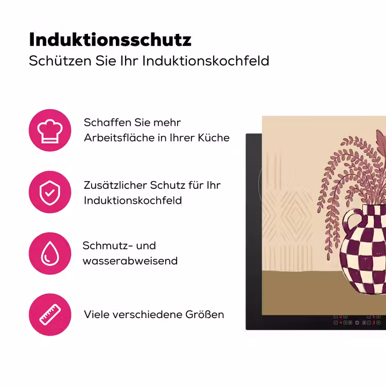 Vaas - Geruit - Planten - Modern - Paars Inductie beschermer vinyl 3mm middel -zzzzzzz-lf-ups
