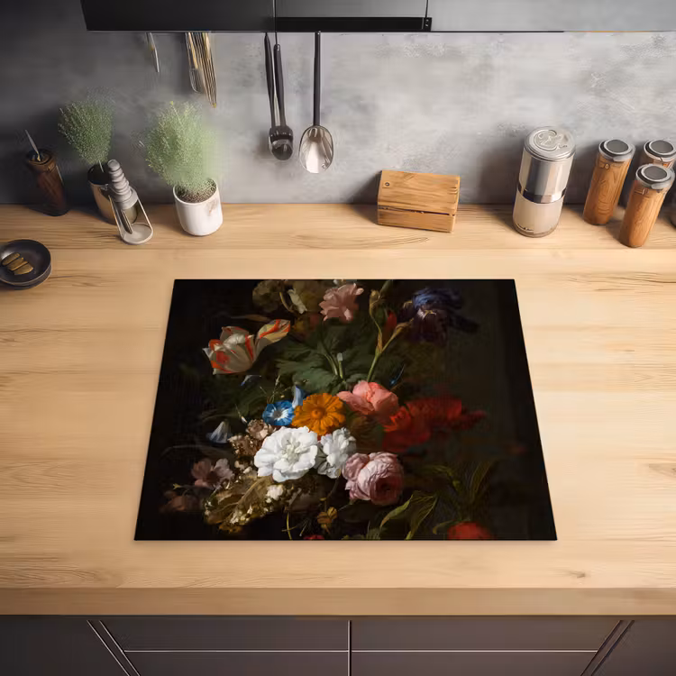 Vaas met bloemen - Schilderij van Rachel Ruysch Inductie beschermer vinyl 3mm middel -sfeer5
