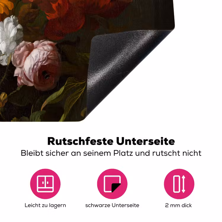 Vaas met bloemen - Schilderij van Rachel Ruysch Inductie beschermer vinyl 3mm middel -zzzzzzz-lf-onderkant
