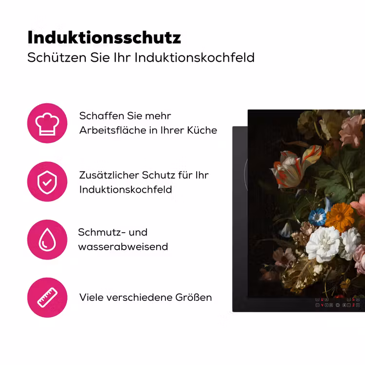 Vaas met bloemen - Schilderij van Rachel Ruysch Inductie beschermer vinyl 3mm middel -zzzzzzz-lf-ups