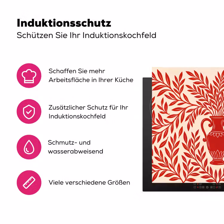 Vaas - Planten - Decoratie - Abstract - Rood Inductie beschermer vinyl 3mm middel -zzzzzzz-lf-ups