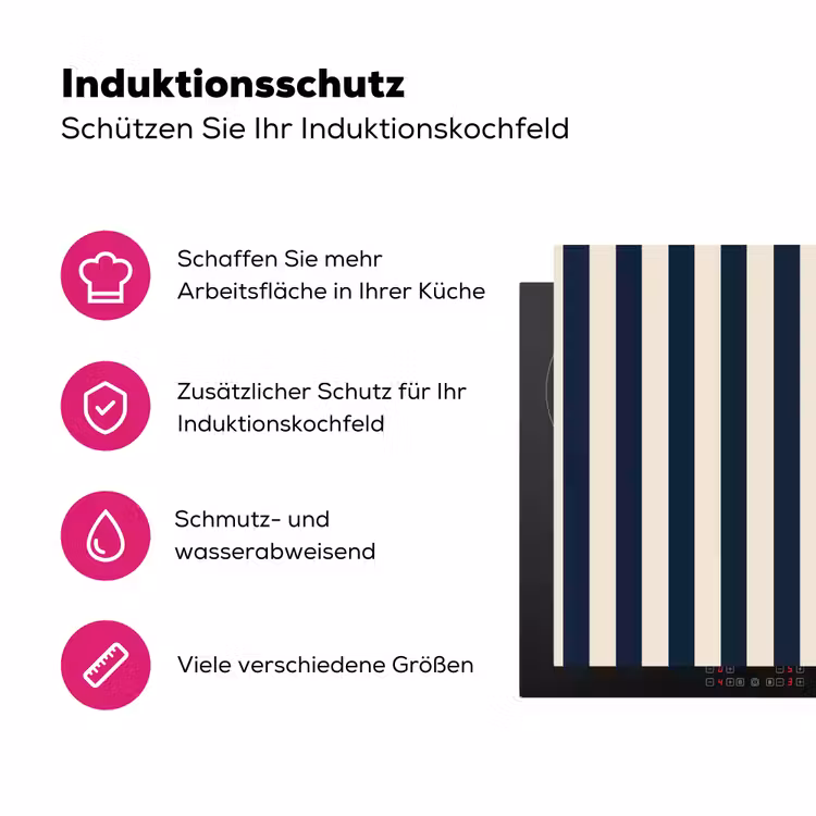 Verticale strepen - Blauw - Crème Inductie beschermer vinyl 3mm klein 276 -zzzzzzz-lf-ups