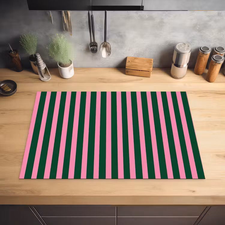 Verticale strepen - Groen - Roze Inductie beschermer vinyl 3mm klein 276 -sfeer5