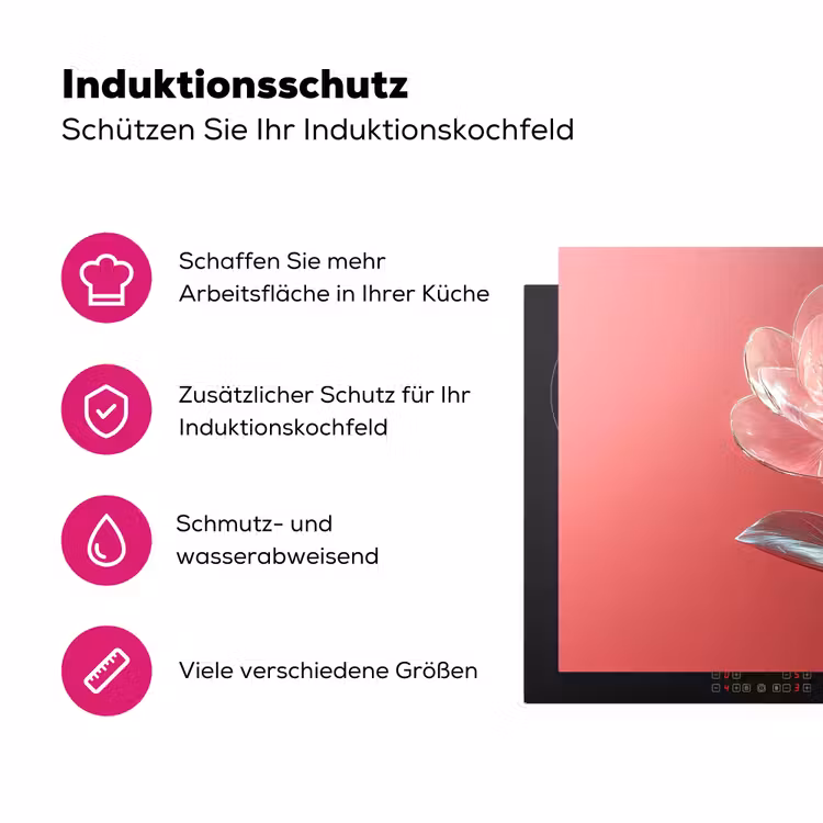 Sierlijk - Bloem - Roze - Glazen Inductie beschermer vinyl 3mm klein -zzzzzzz-lf-ups