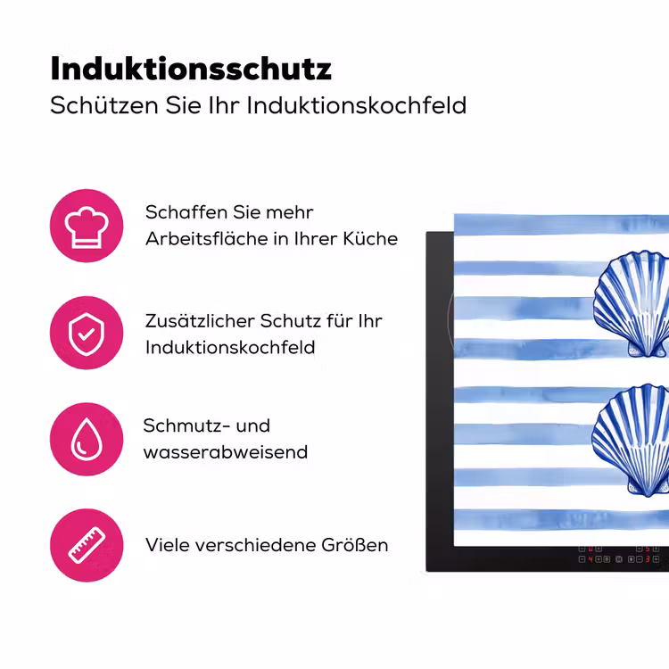 Vier schelpen - Blauw - Wit - Strepen Inductie beschermer vinyl 3mm klein -zzzzzzz-lf-ups