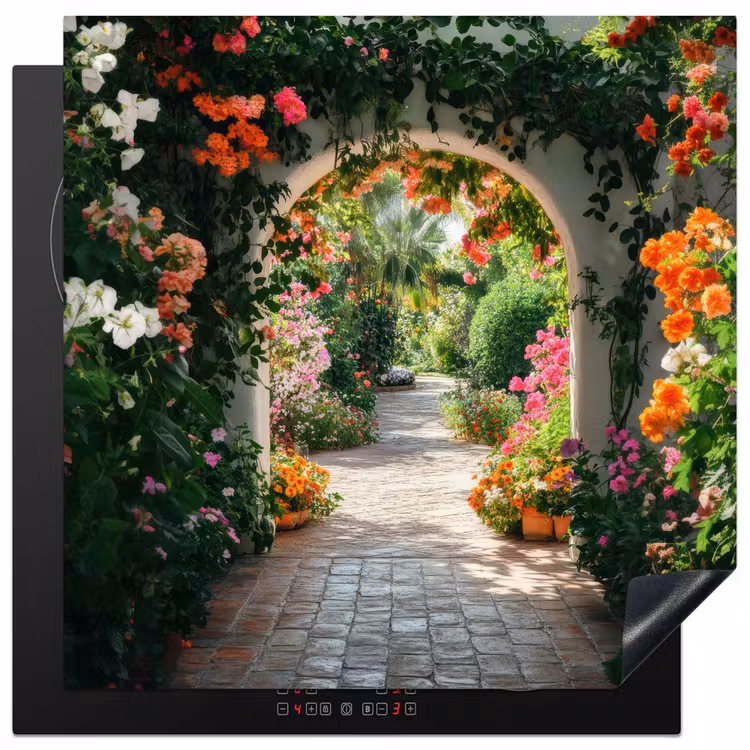Doorkijk - Bloemen - Natuur - Bloementuin Inductie beschermer vinyl 3mm middel -3d