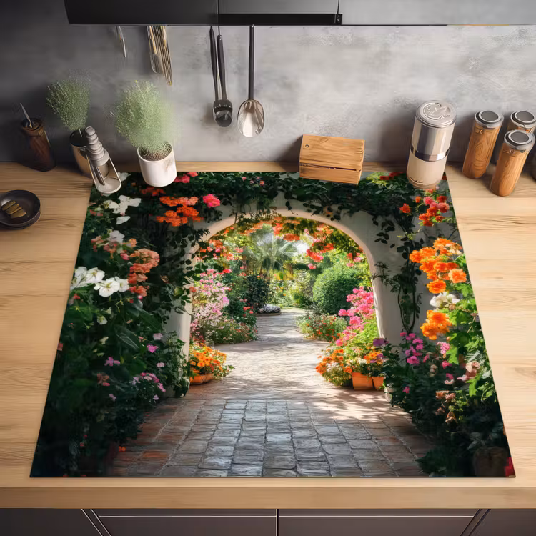 Doorkijk - Bloemen - Natuur - Bloementuin Inductie beschermer vinyl 3mm middel -sfeer5