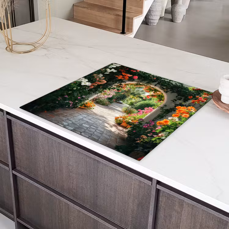 Doorkijk - Bloemen - Natuur - Bloementuin Inductie beschermer vinyl 3mm middel -sfeer8