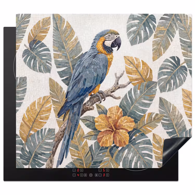 Vogel - Tak - Natuur - Mozaïek - Blauw Inductie beschermer vinyl 3mm middel -3d