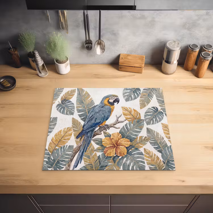 Vogel - Tak - Natuur - Mozaïek - Blauw Inductie beschermer vinyl 3mm middel -sfeer5