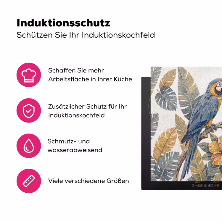 Vogel - Tak - Natuur - Mozaïek - Blauw Inductie beschermer vinyl 3mm middel -zzzzzzz-lf-ups