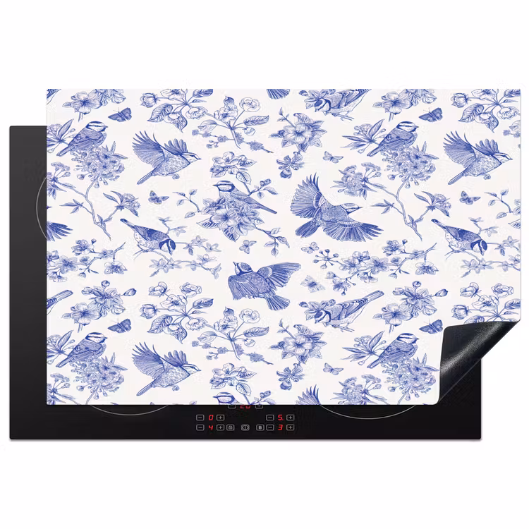 Birds - Flowers - Blue Inductie beschermer vinyl 3mm klein 276 -3d