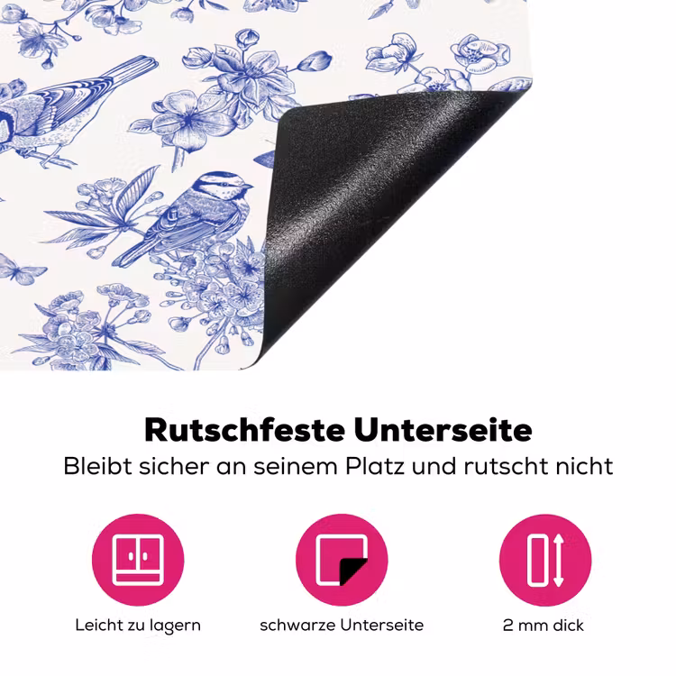 Birds - Flowers - Blue Inductie beschermer vinyl 3mm klein 276 -zzzzzzz-lf-onderkant