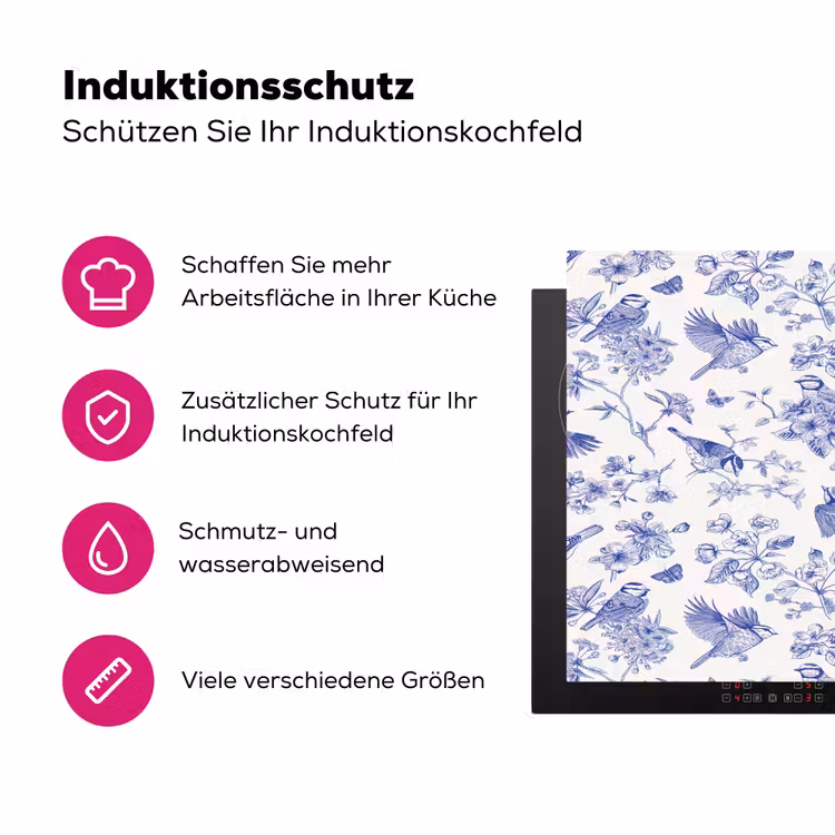 Birds - Flowers - Blue Inductie beschermer vinyl 3mm klein 276 -zzzzzzz-lf-ups