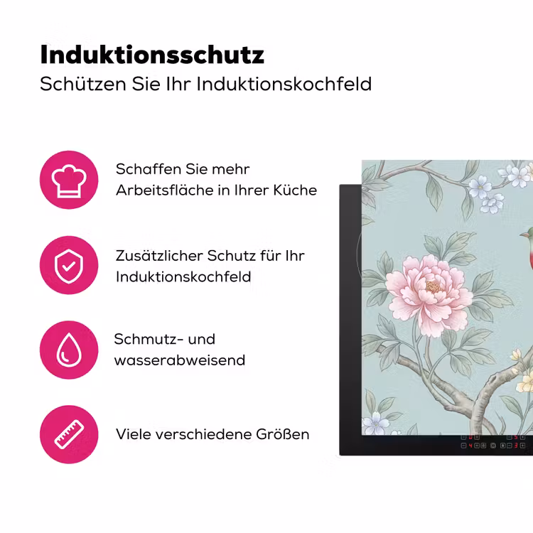 Vogel - Bloemen - Kleurrijk Inductie beschermer vinyl 3mm klein -zzzzzzz-lf-ups