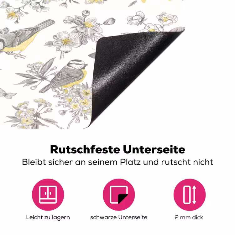 Birds - Flowers - Gray - Yellow Inductie beschermer vinyl 3mm klein 276 -zzzzzzz-lf-onderkant