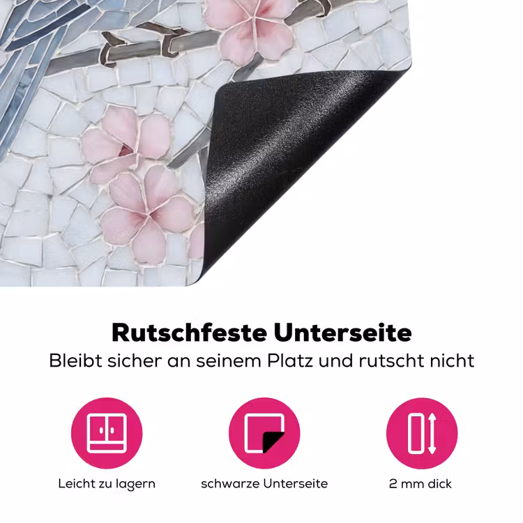 Vogel - Bloemen - Natuur - Mozaïek - Roze Inductie beschermer vinyl 3mm middel -zzzzzzz-lf-onderkant
