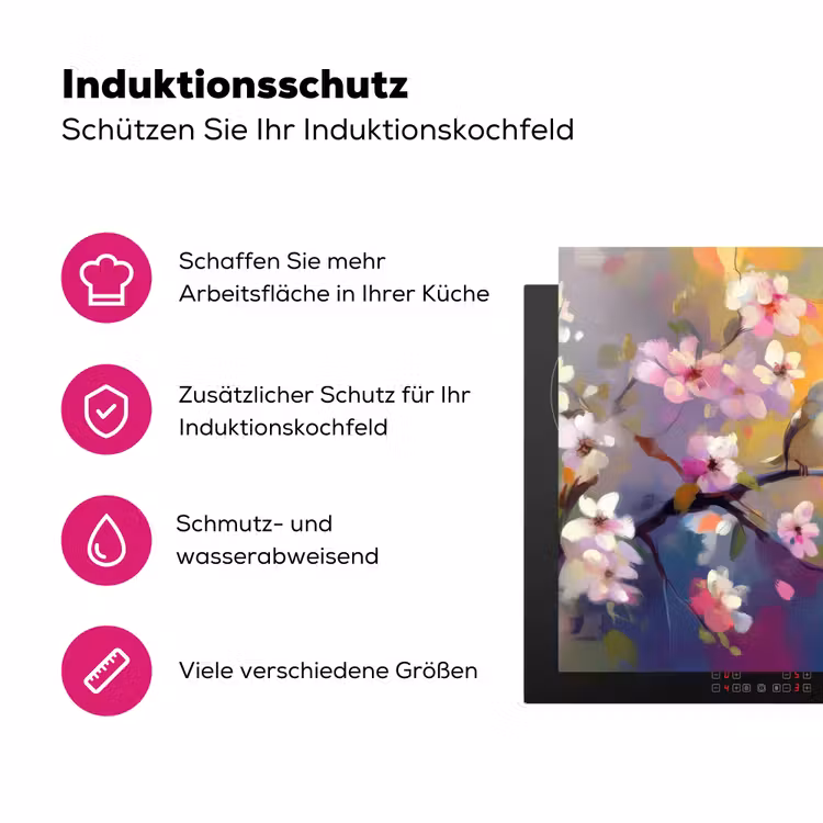 Vogels - Bloemen - Roze Inductie beschermer vinyl 3mm klein -zzzzzzz-lf-ups