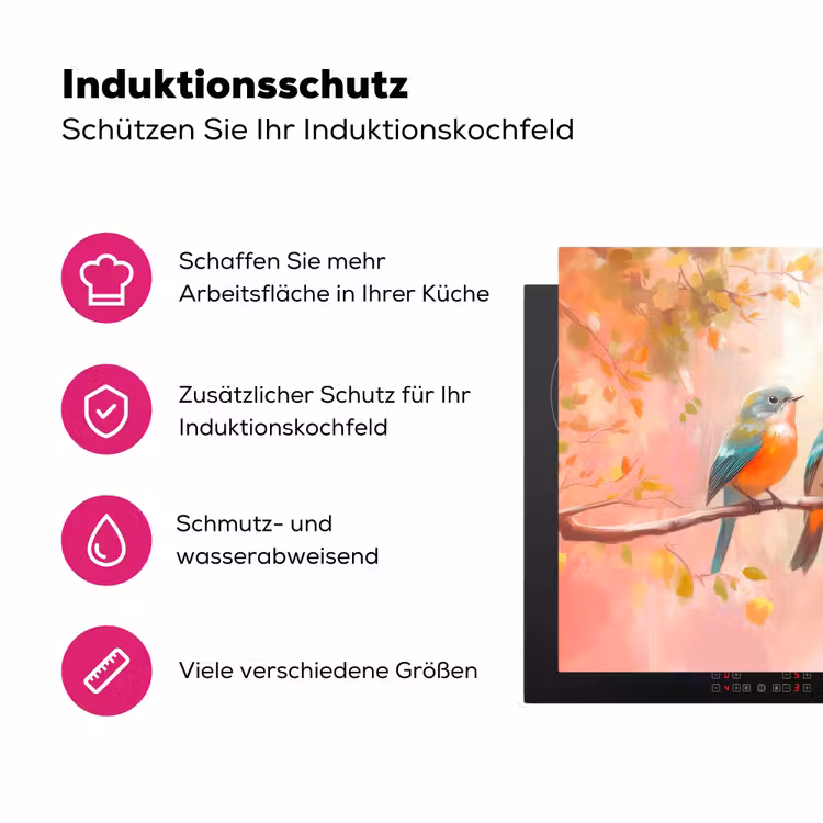 Vogels - Kleurrijk - Tak Inductie beschermer vinyl 3mm klein -zzzzzzz-lf-ups
