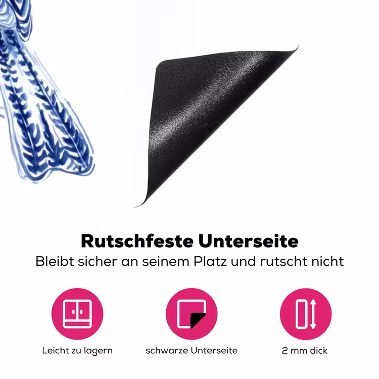 Vogel - Delfts blauw - Illustratie - Bloemen Inductie beschermer vinyl 3mm klein -zzzzzzz-lf-onderkant