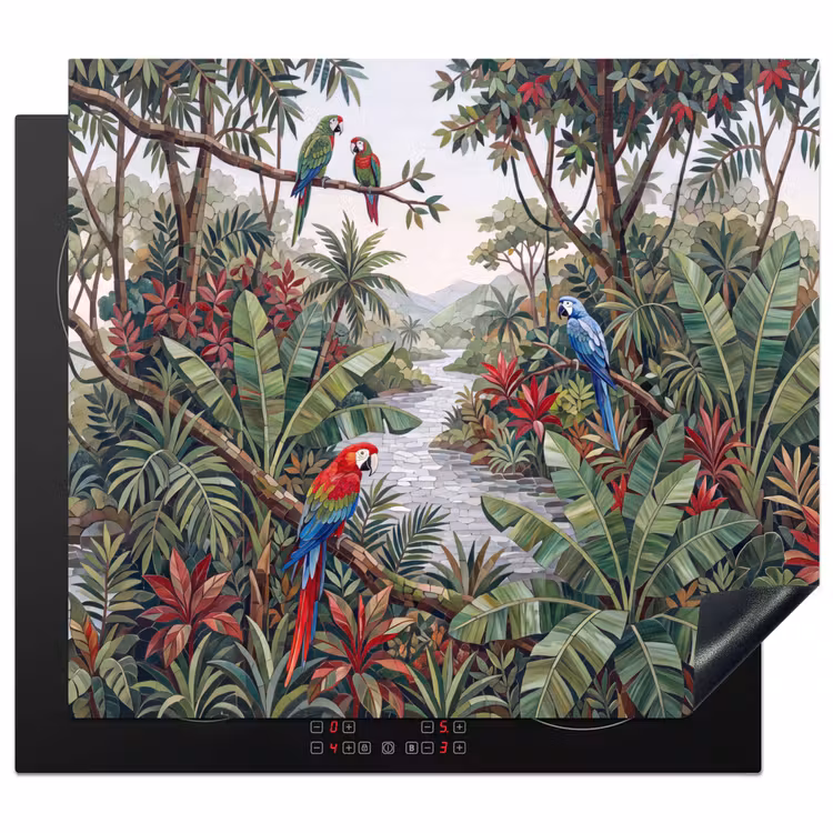 Vogel - Jungle - Natuur - Mozaïek - Groen Inductie beschermer vinyl 3mm middel -3d