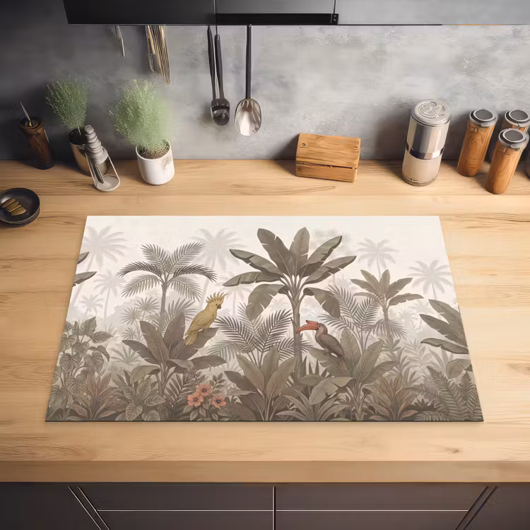 Vogel - Jungle - Tropisch - Illustratie - Groen Inductie beschermer vinyl 3mm klein -sfeer5